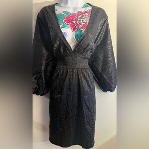 Shein Curve Black Satin Cheetah Print V Neck Dress